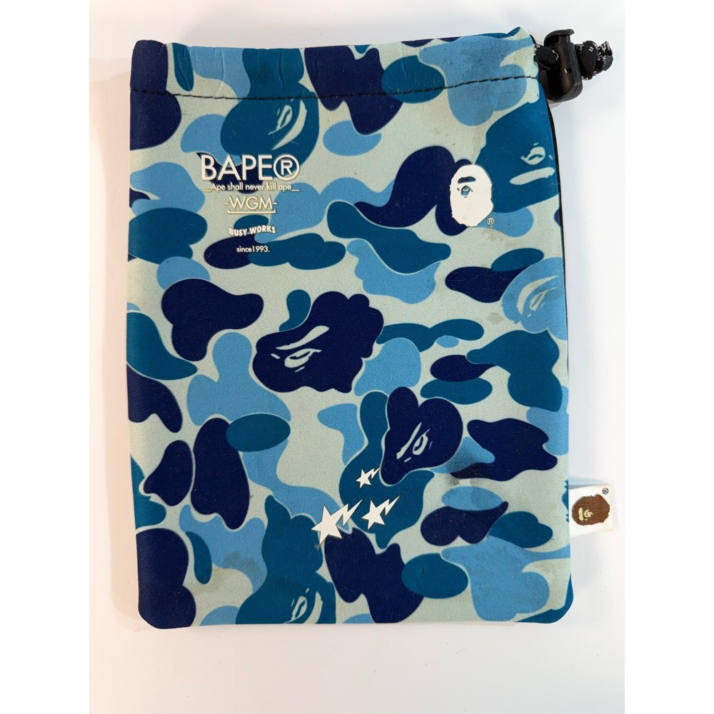 BAPE Blue ABC Camo Drawstring Pouch Bag WGM Ape Head 001GDF701093X